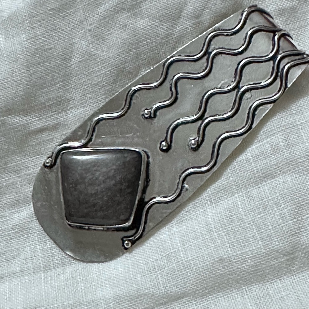 Hand Crafted SILVER SHEEN OBSIDIAN Silver-Tone Necklace Art Deco Style - Picture 8 of 12